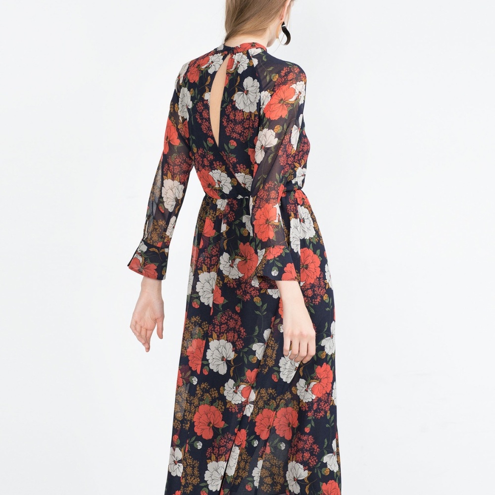 Zara Autumn Peony Floral Chiffon Midi Dress (Keyhole Neckline) - Picture 4 of 4